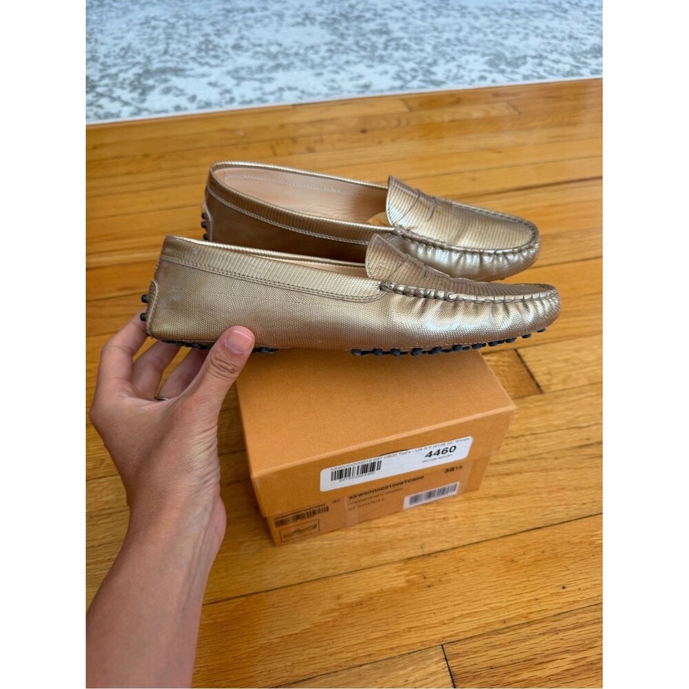 Tod's Metallic Gold Leather Gommini Moccasins